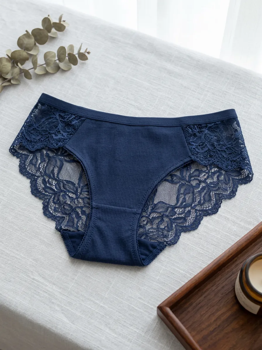 Women's Relaxed Ribbed Lace Trimmed Panties