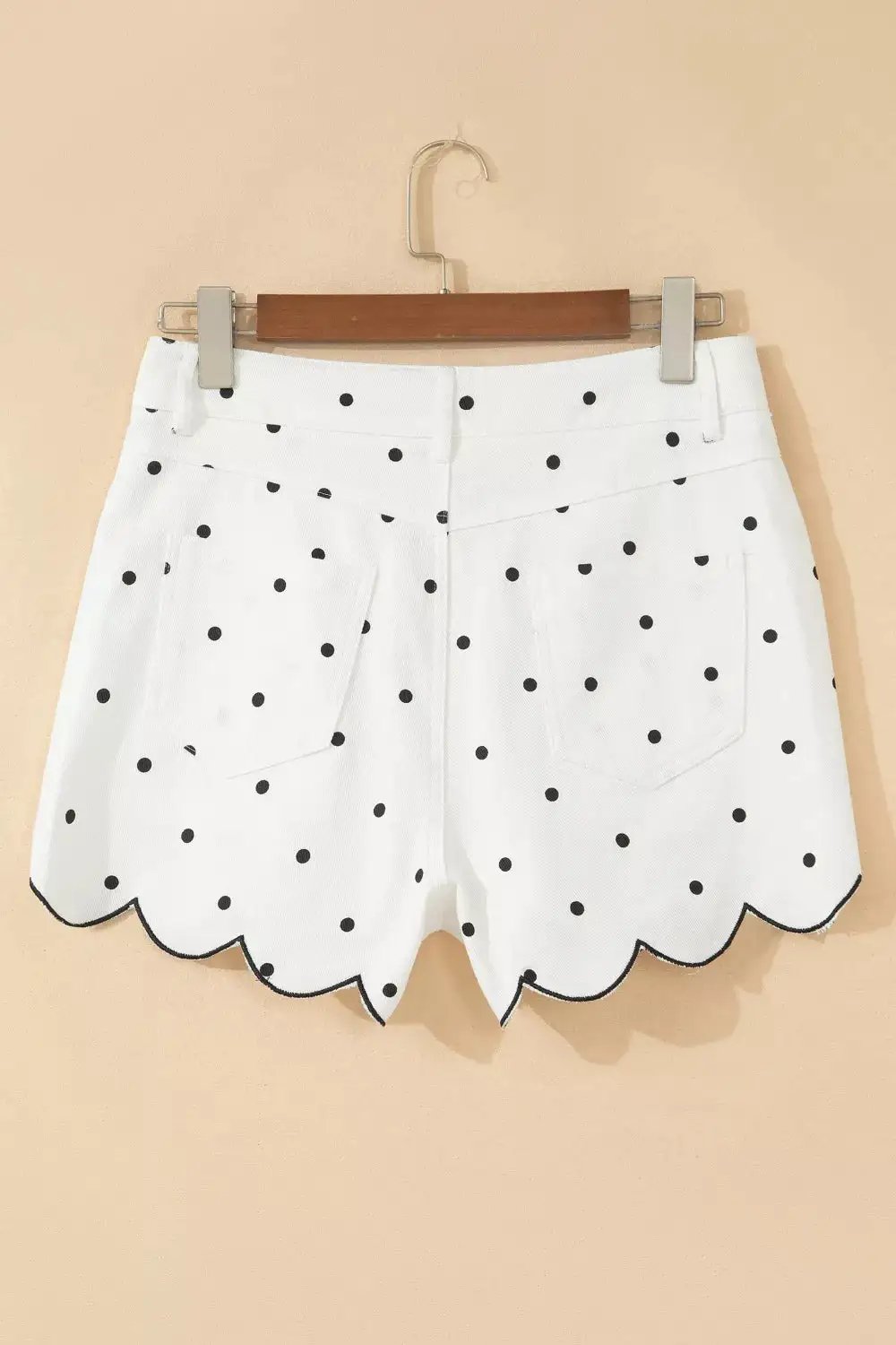 Scalloped Cotton Polka-Dot Casual Shorts