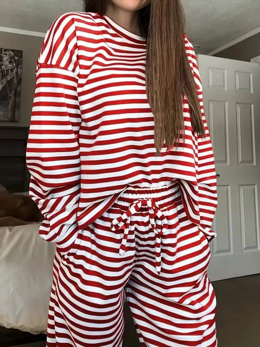 Relaxed Striped Long Sleeve Top and Pants Set
