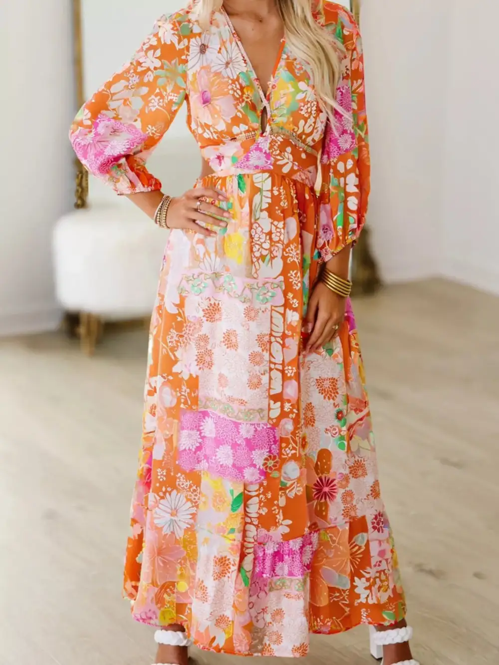 Floral Lace Long Sleeve Dress Casual