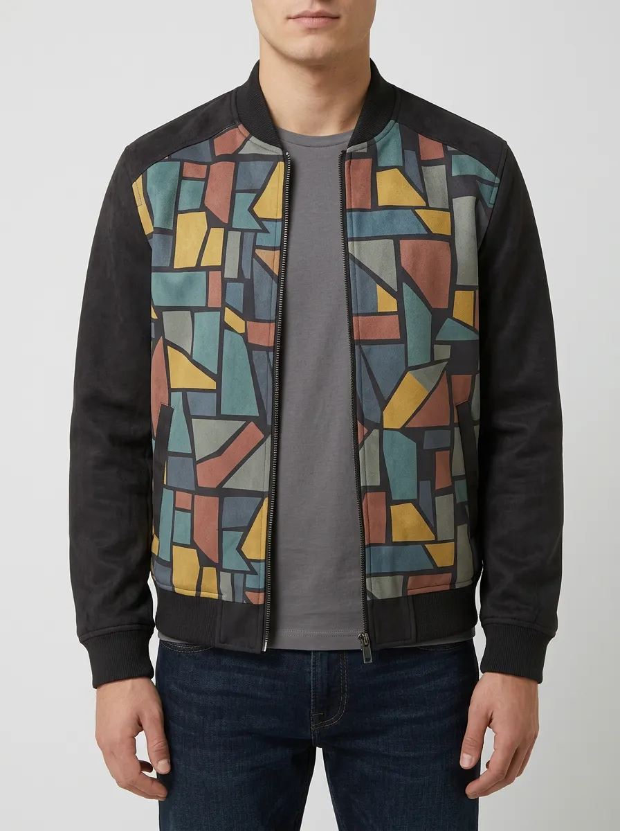 Men's Geometric Abstract Pattern Printed Bomber Jacket Everyday Design