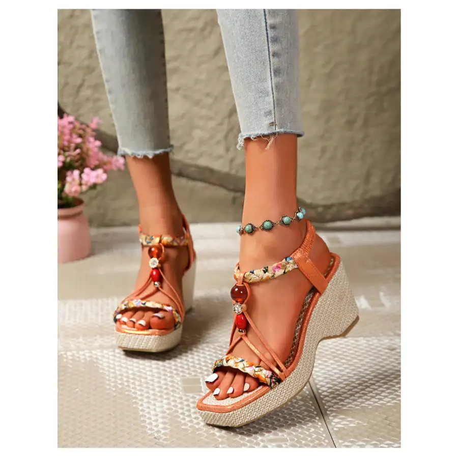 Bohemian Beaded Wedge Sandals