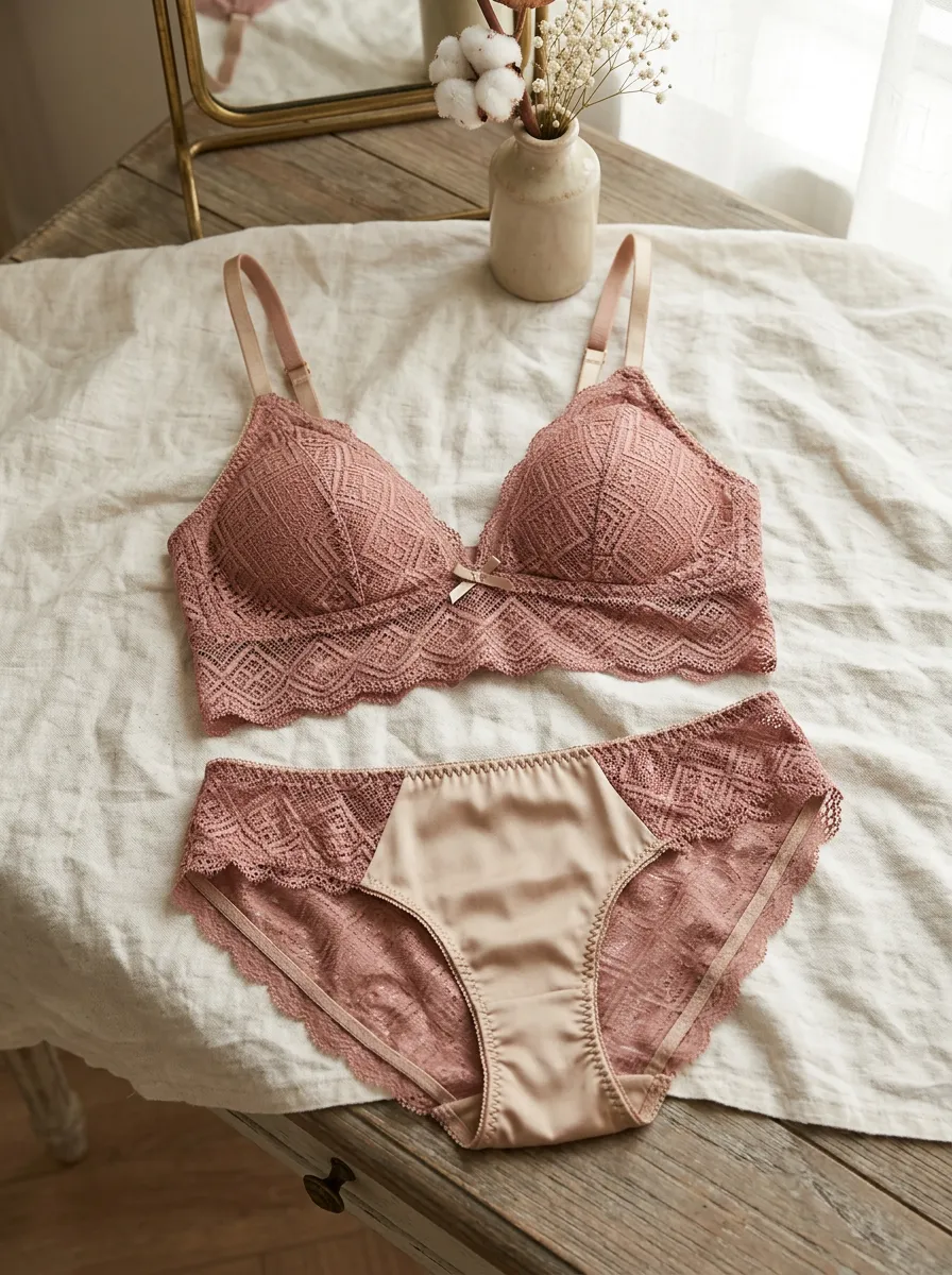 Women's Dusty Geometric Lace Trimmed Lingerie Set