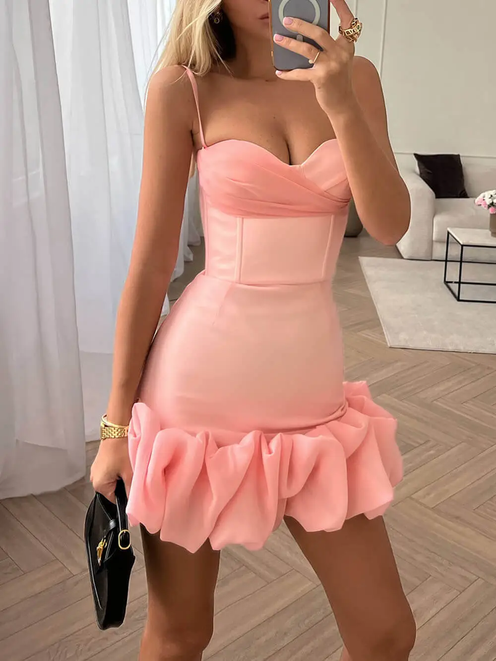 Draped Ruffle Bustier Mini Dress