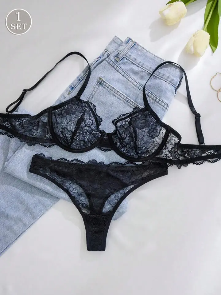Delicate Lace Sheer Bra And Panty Set