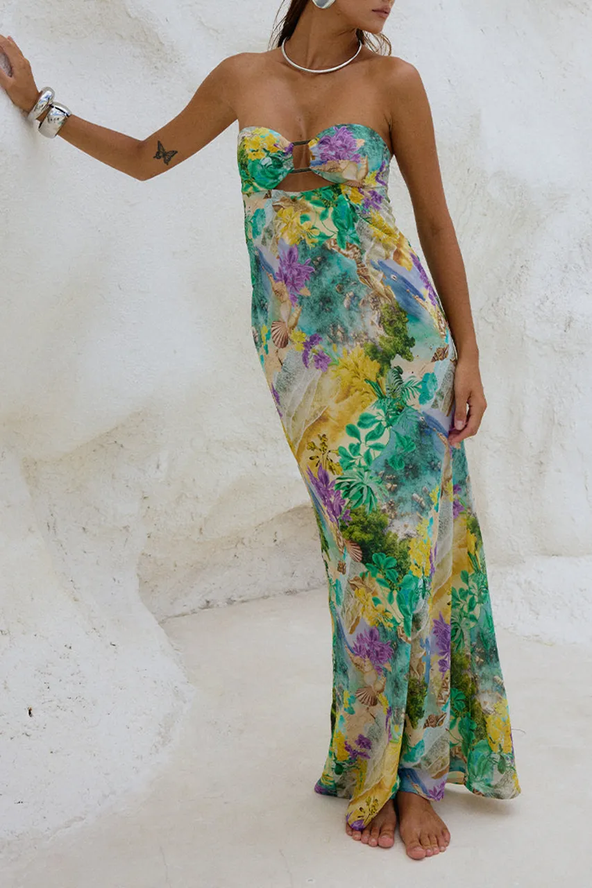 Strapless Color Blocked Maxi Dress