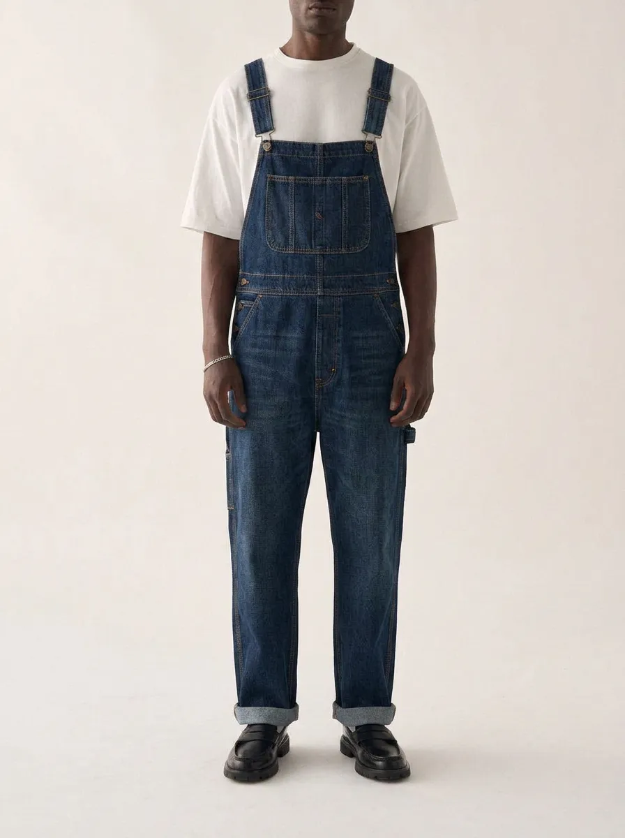 Men's Vintage Style Blue Denim Dungarees Overalls