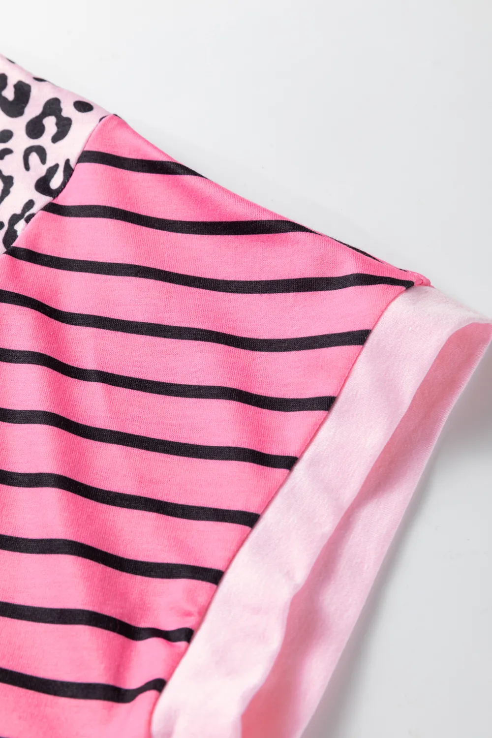 Pink Leopard Striped Patchwork Side Top