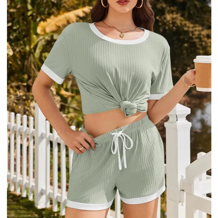 Ribbed Short Sleeve Top and Shorts Set