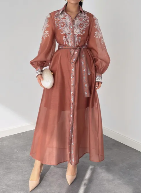 Casual Print Chiffon Sheer Maxi Dress