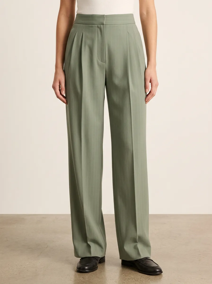 Refined Pinstripe High Rise Wide Leg Pants
