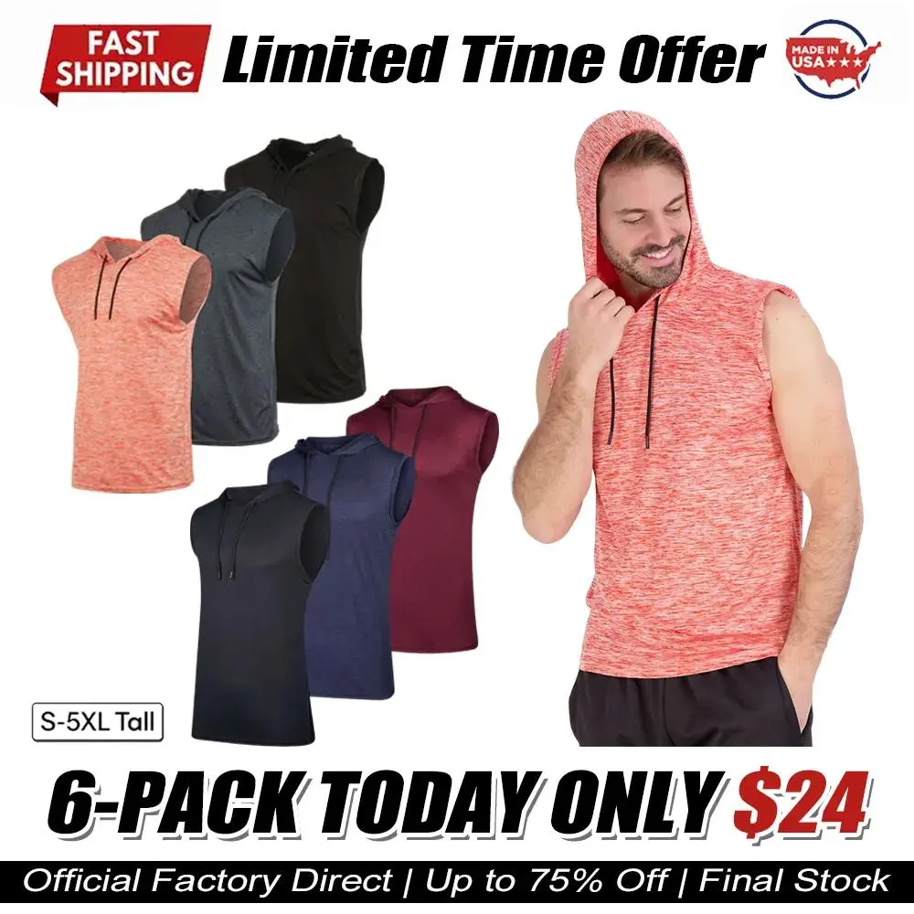 Men's Dry-Fit Active Hooded Tank Top Workout Drawstring Top (Available in Big & Tall)