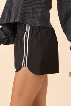 Elastic Waist Varsity Striped Detail Athleisure Shorts