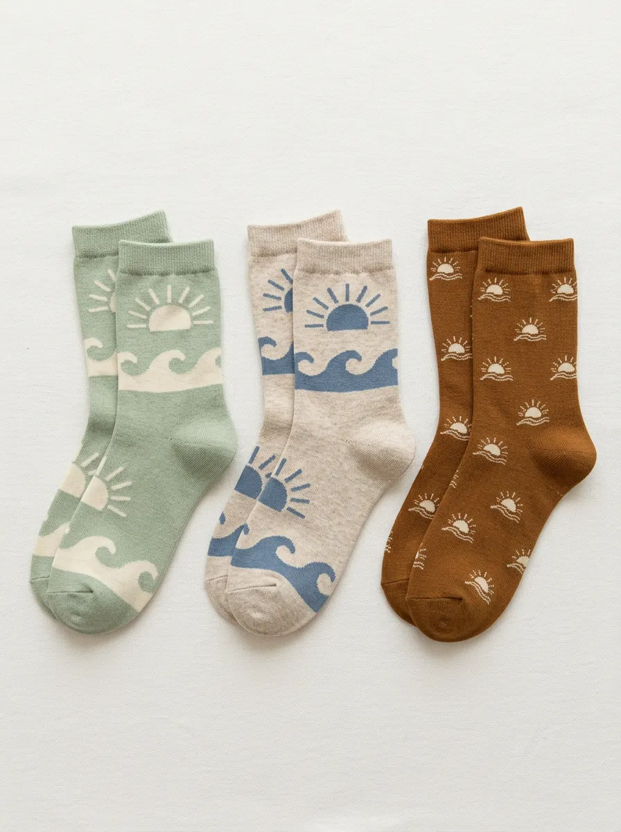 Women's Sun-Wave Ribbed Reinforced Crew Sock Set