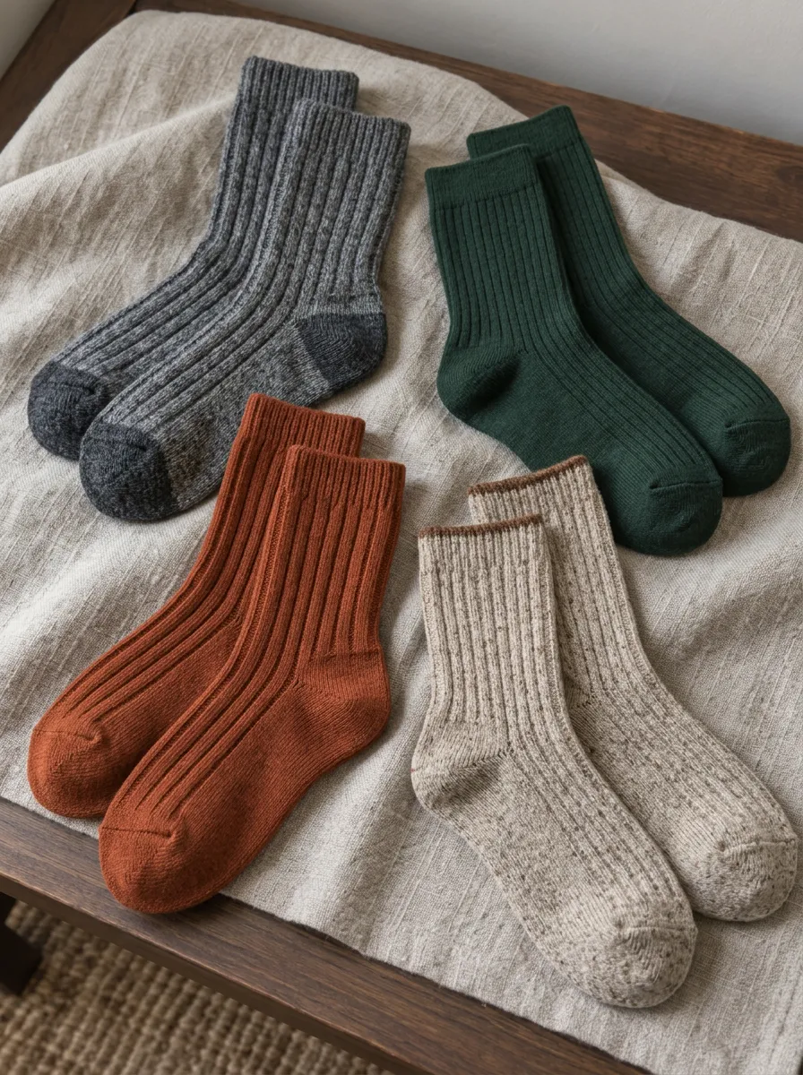 Men's Casual Winter Vintage Ribbed Knit Crew Socks Set