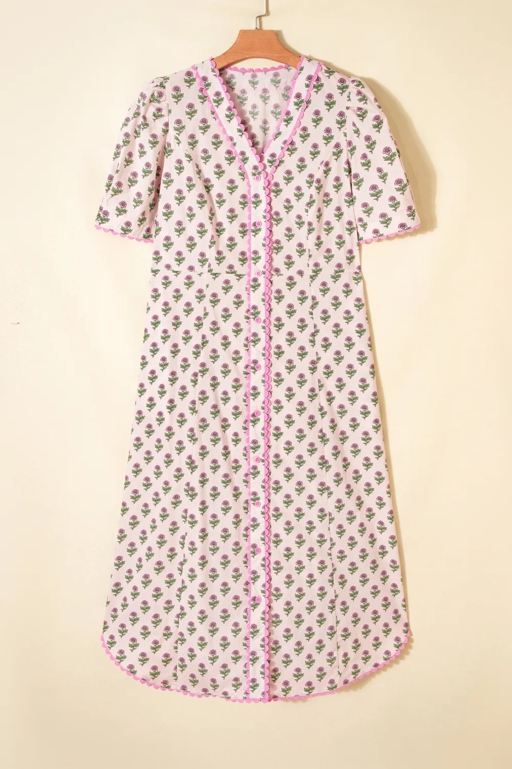 Pink Floral Scallop Trim Dress