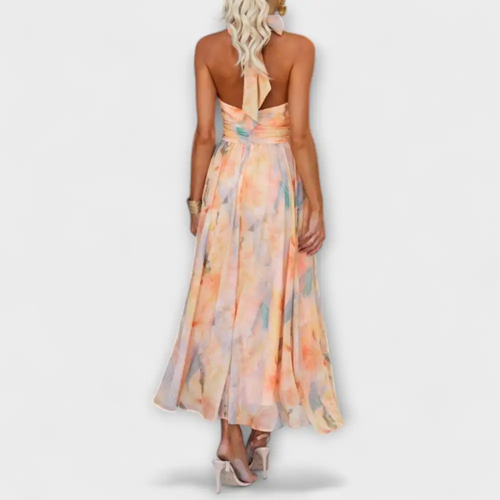 Printed Flowing Halter Maxi Dress