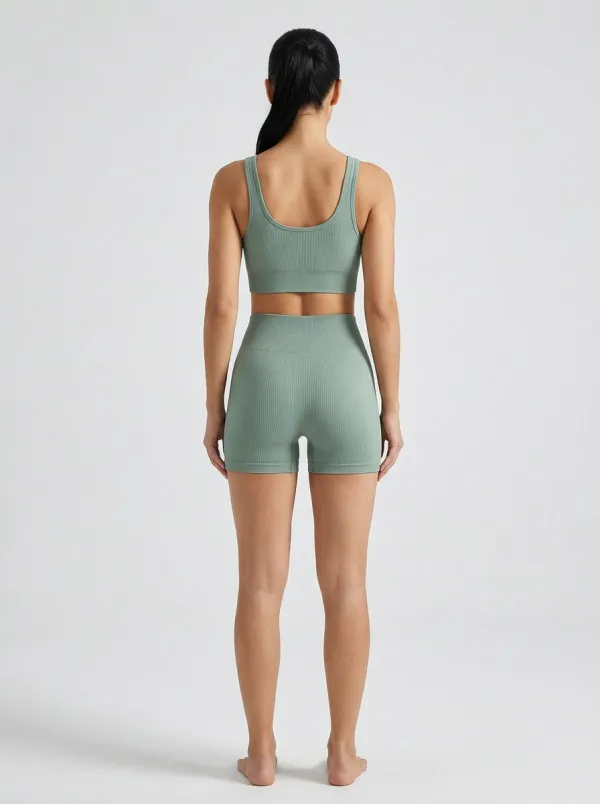 Dynamic Ribbed Texture Seamless Design Design Women's Tank Top And Sports Shorts Set