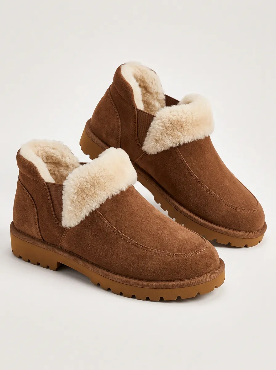 Faux Fur Lined Suede Look Ankle Boots for Cold Days