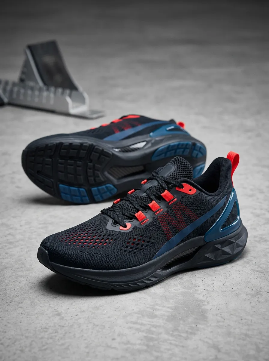 Men's Athletic Running Black Red Blue Printed Shoes