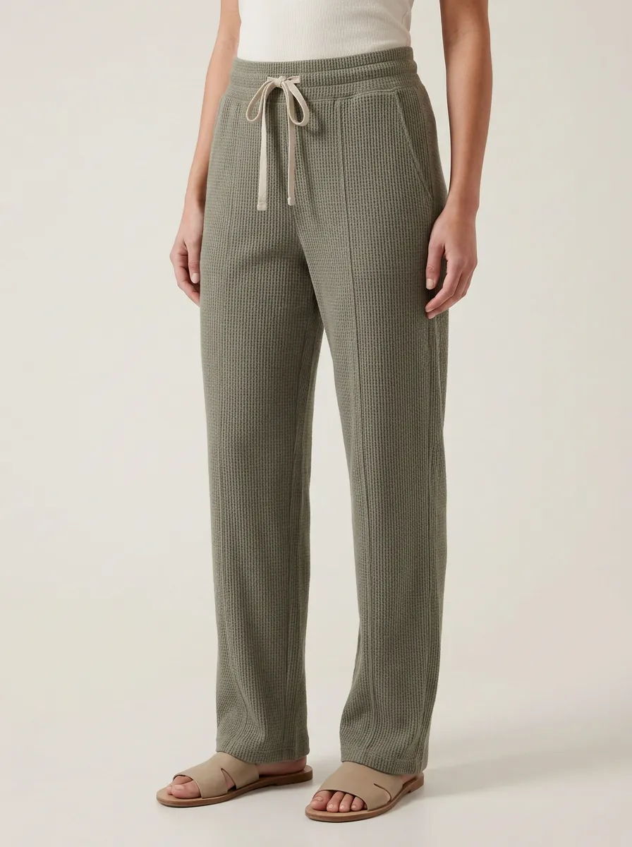 Women's Casual Olive Waffle Knit Drawstring Lounge Pants