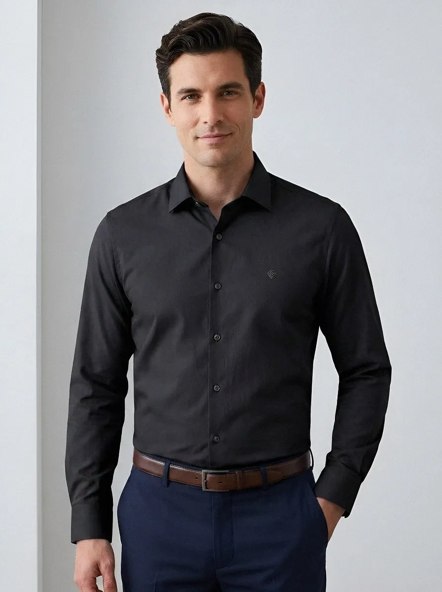 Men's Non-Iron Cotton Light Blue Embroidered Logo Dress Shirt