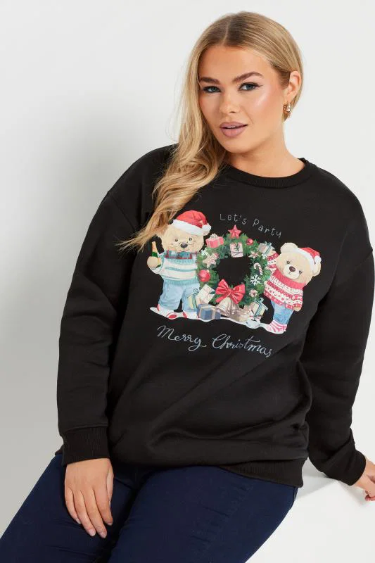 Black Teddy Bear Christmas Print Sweatshirt detail 1