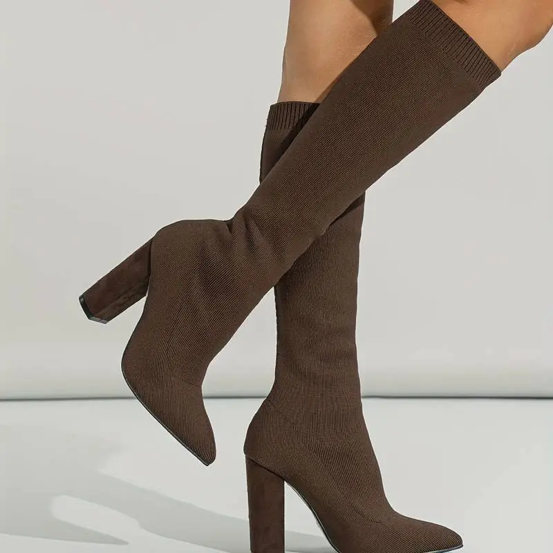 Knit Knee High Sock Boots High Heeled Stretch Boots  Outfits