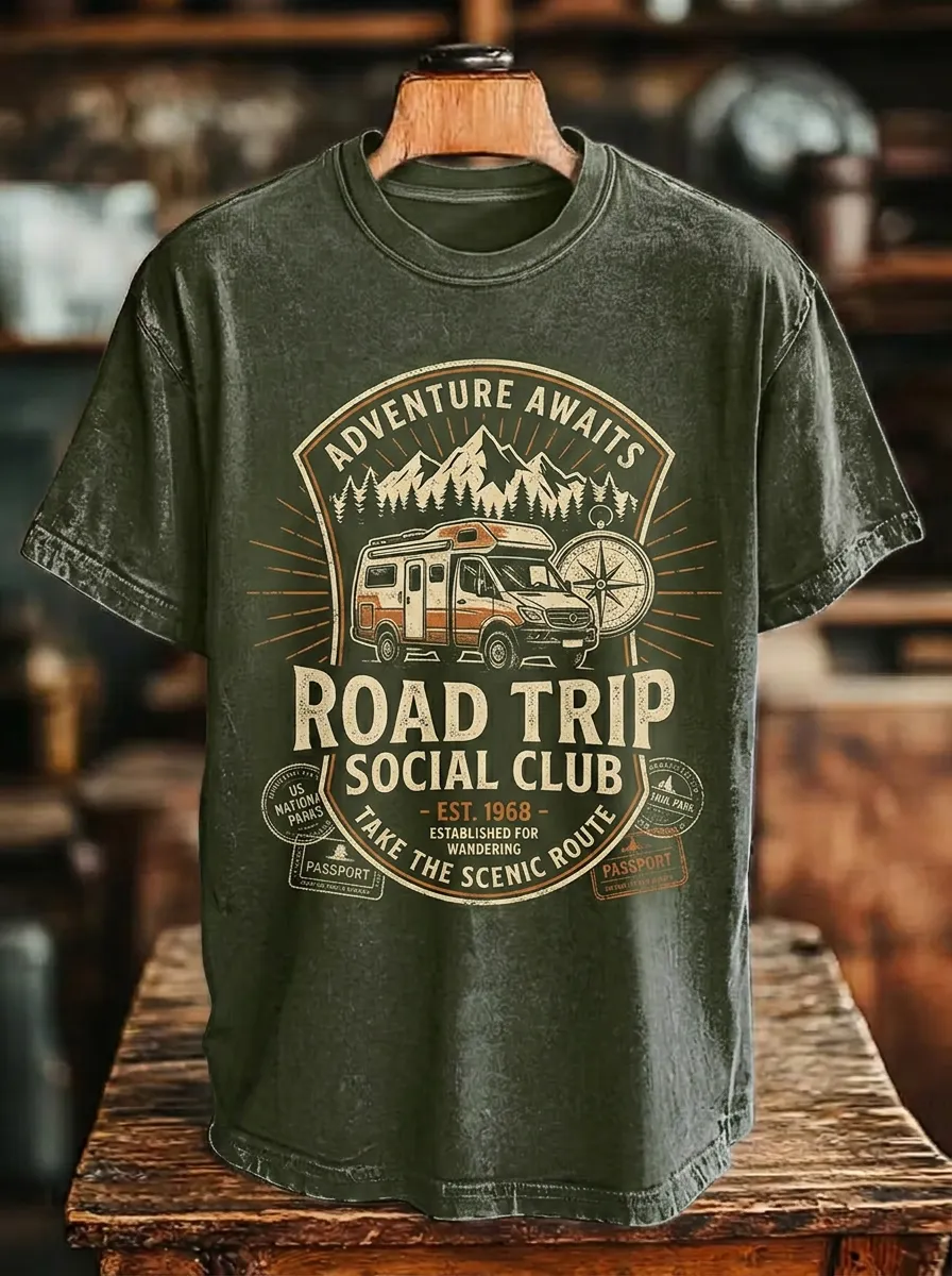 Unisex Road Trip Adventure Camper Printed T-shirt