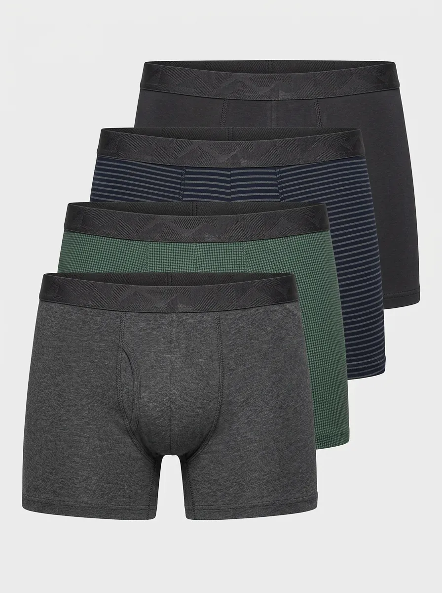 Easy-Wear Striped Solid Casual Look Men's Four Pack Boxer Briefs
