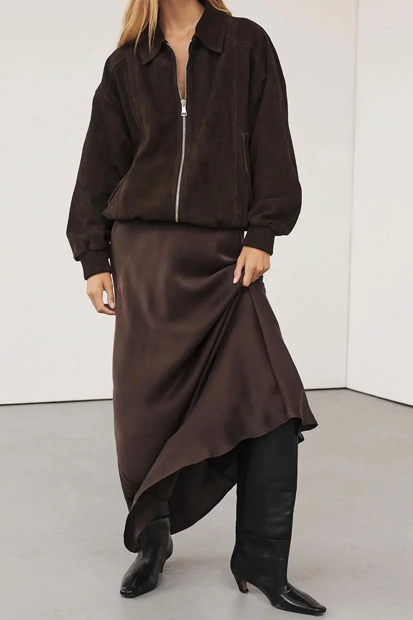 BITTER CHOC SUEDE BOMBER