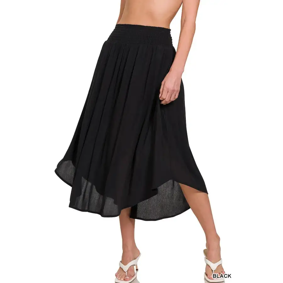 Casual Woven Crinkle Smocked Waist Maxi Skirt W Pockets