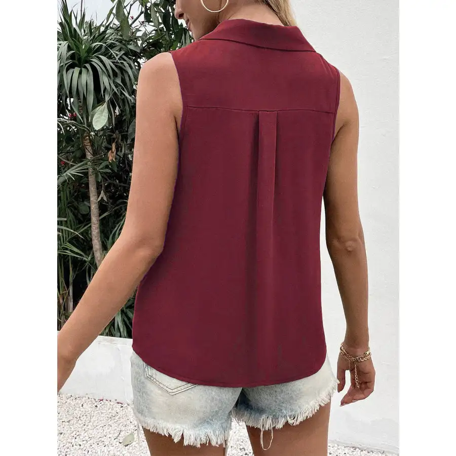 Full Size Collar Button Up Tank