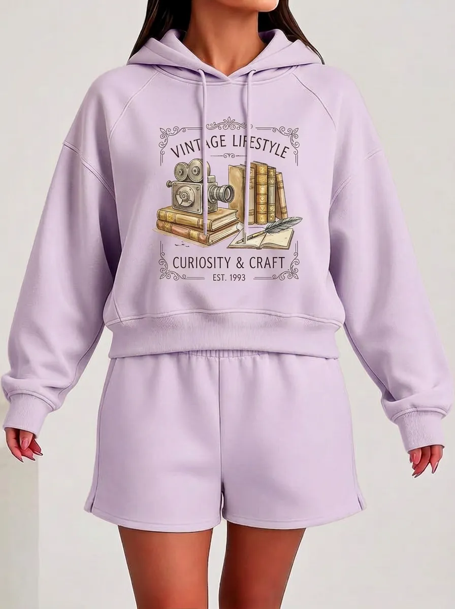 Women's Vintage Lifestyle Camera Books Graphic Hoodie