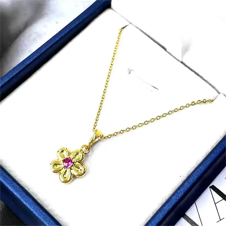Ruby Floral Pendant Necklace