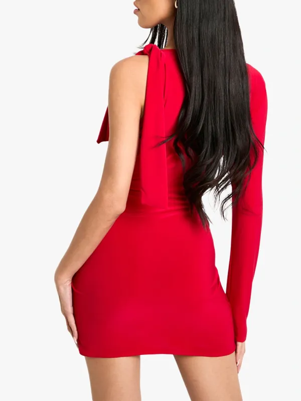 Red One Shoulder Ruched Bodycon Mini Dress