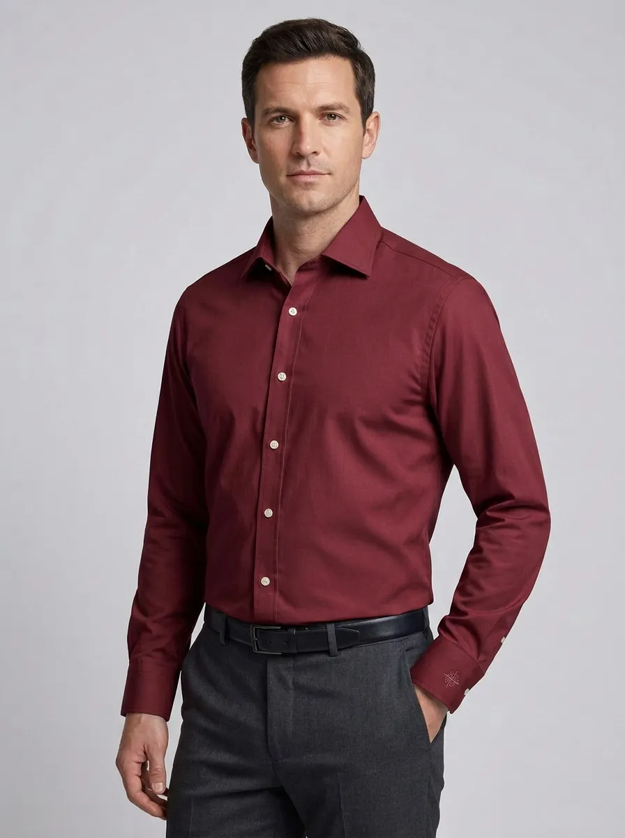 Men's Smart-Casual Non-Iron Cotton Embroidered Cuff Dress Shirt
