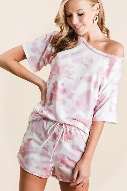 Tie Dye Print Terry Side Pocket Shorts