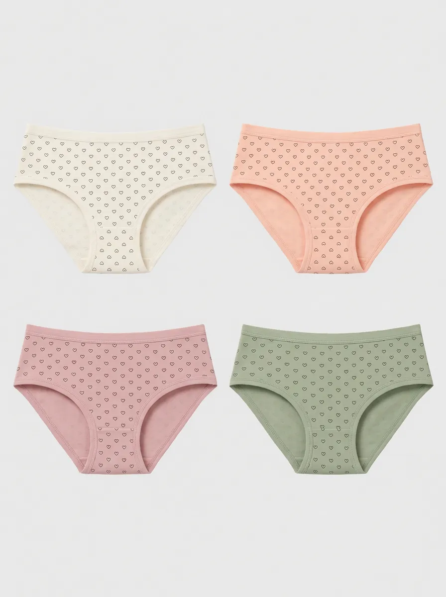 Women's Multicolor Heart Patterned Briefs 4-Pack
