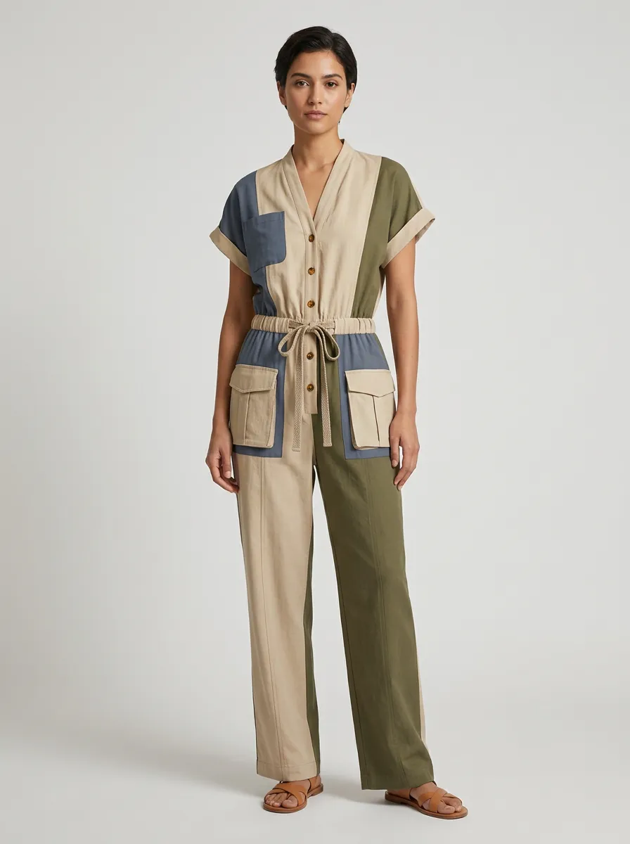 Women's Willow Utility Patchwork Colorblock Graphic Jumpsuit