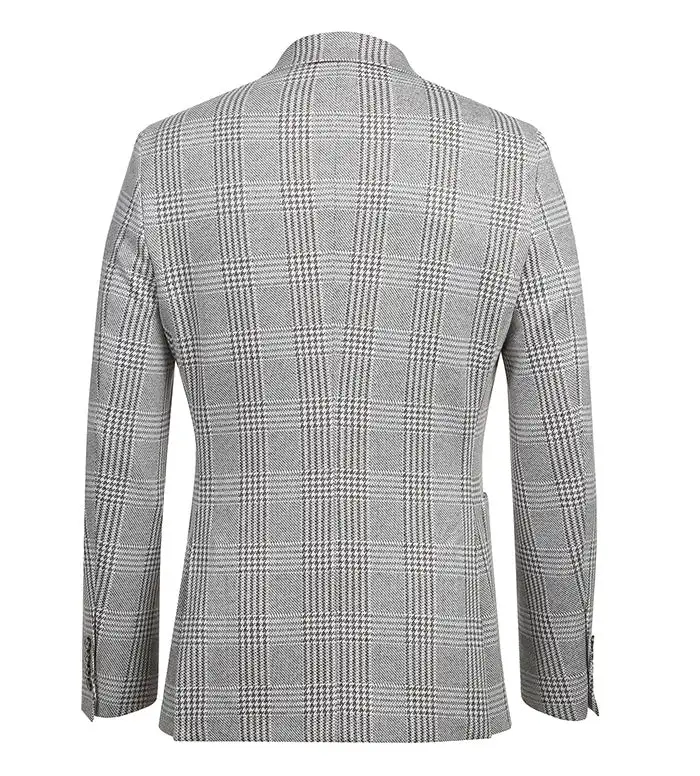 Gray Slim Fit Cotton Plaid Side Vents Blazer