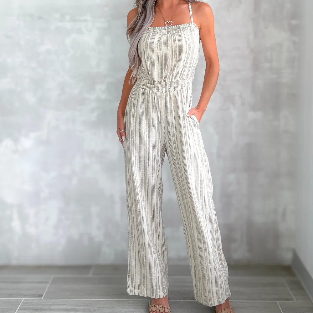 Shore Striped Linen Jumpsuit