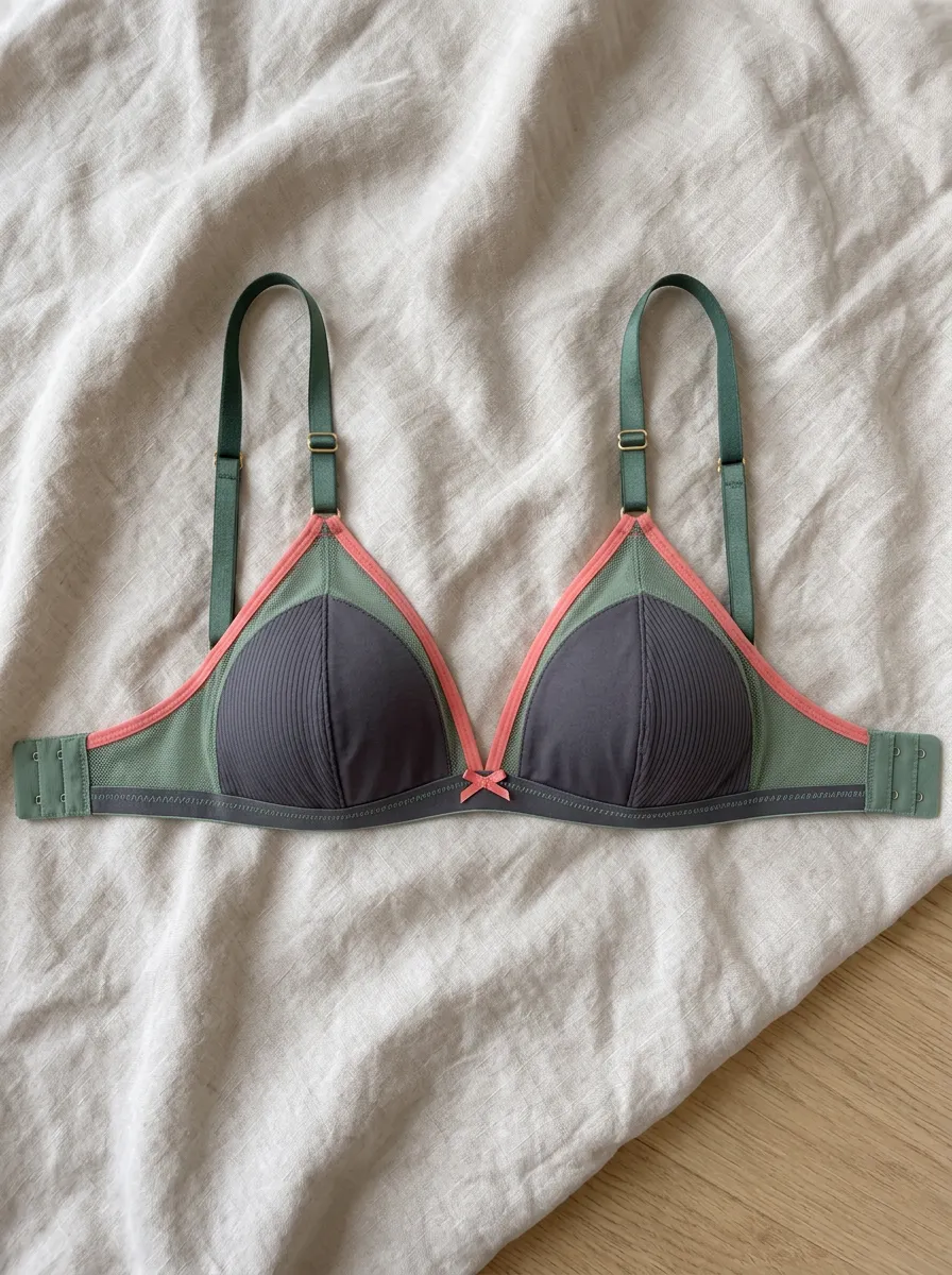 Women's Colorblock Ribbed Mesh Trimmed Bralette