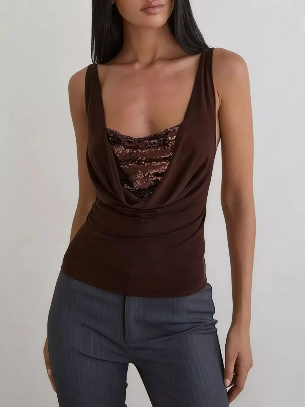 Sequined Ruched Tank Top