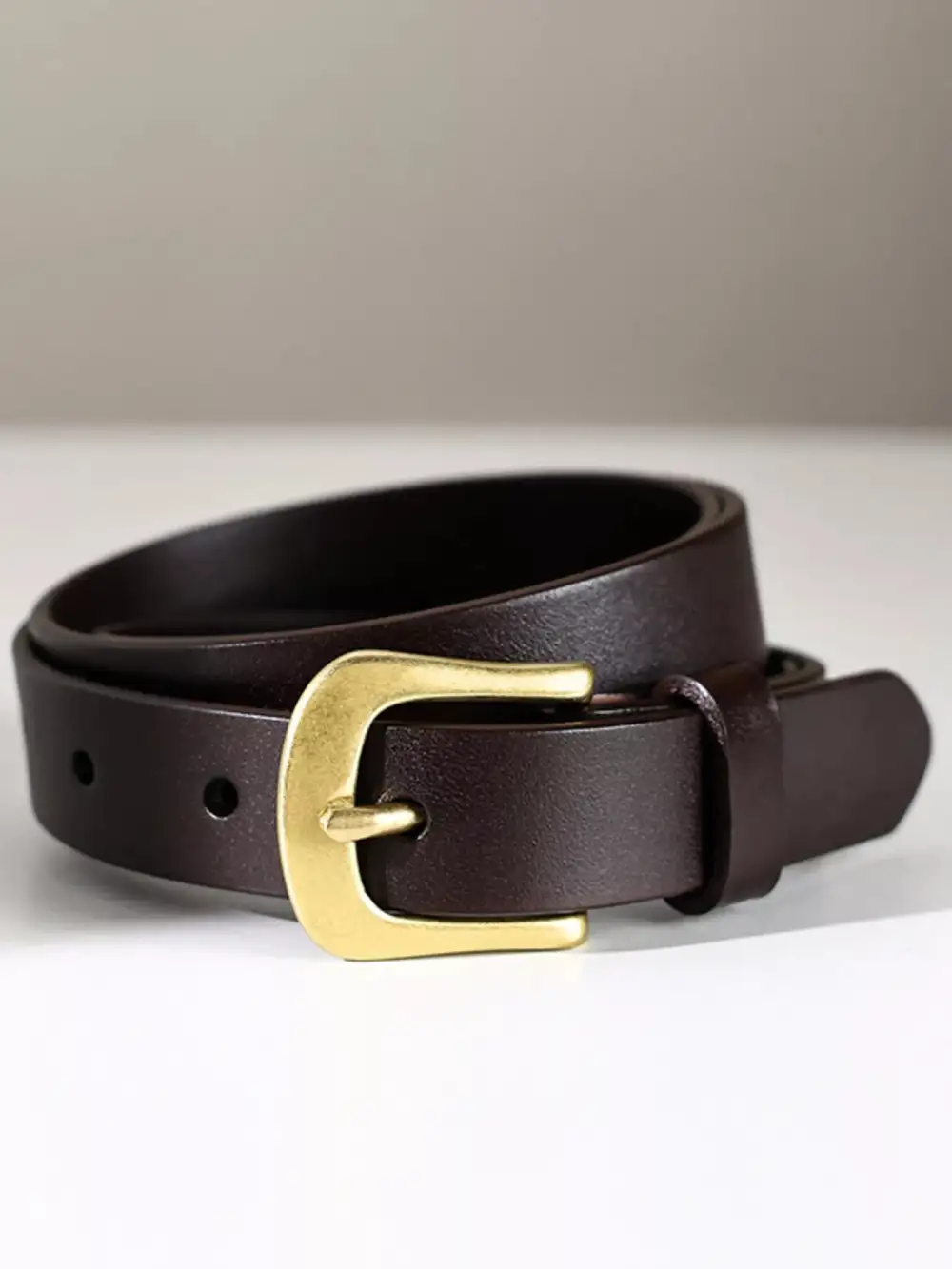 Weekend Leather Belt with Golden Buckle