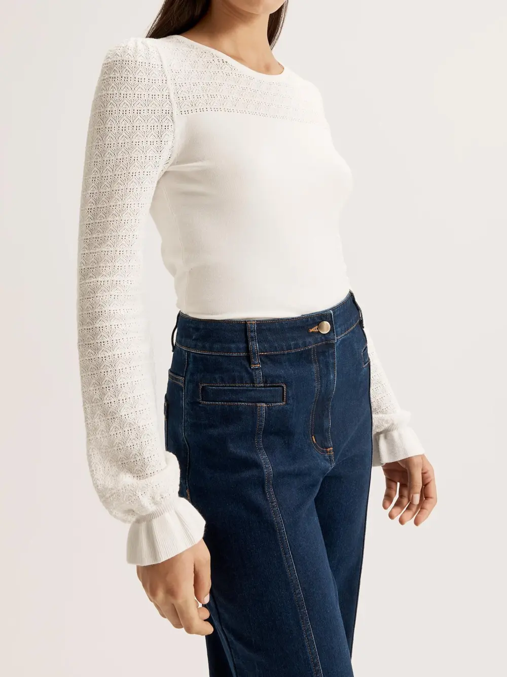 White Hollow Bell Sleeves Jumper