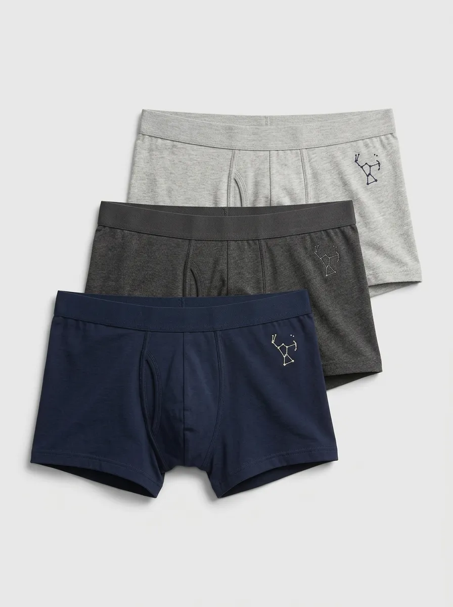 Men's Three-Pair Constellation Embroidered Trunk Brief Set