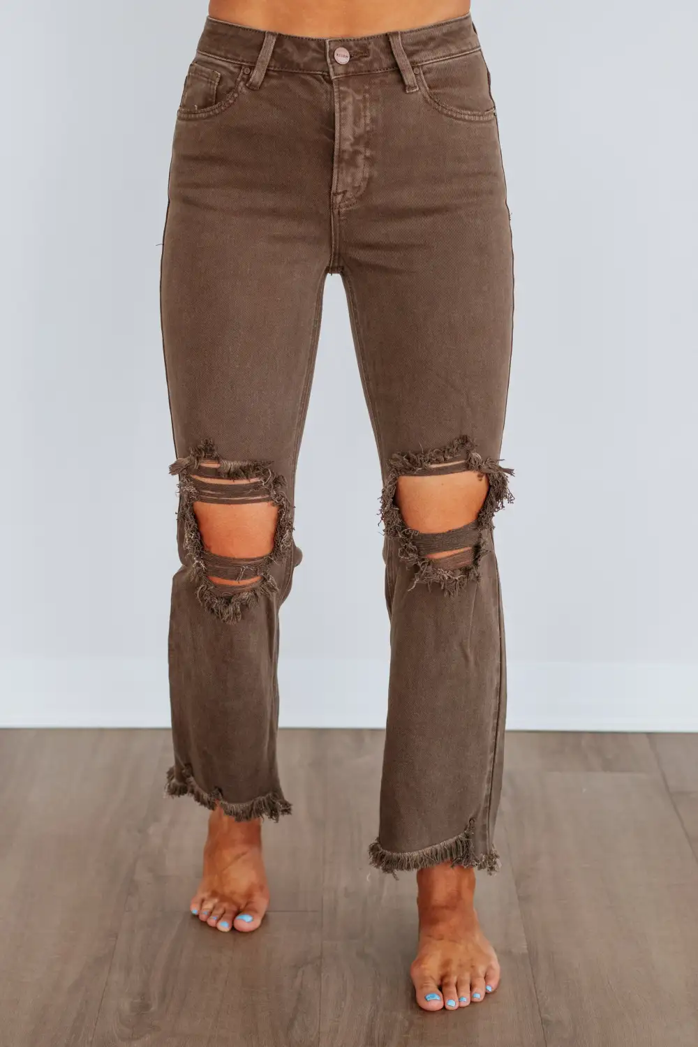 Women's High Rise Cropped Distressed Jeans