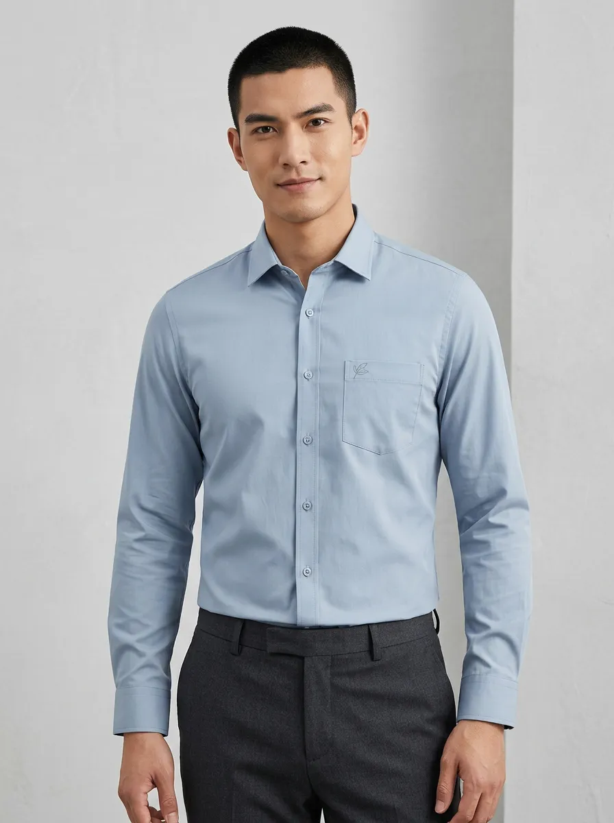 Men's Non-Iron Cotton Leaf Embroidery Printed Long Sleeve Shirt
