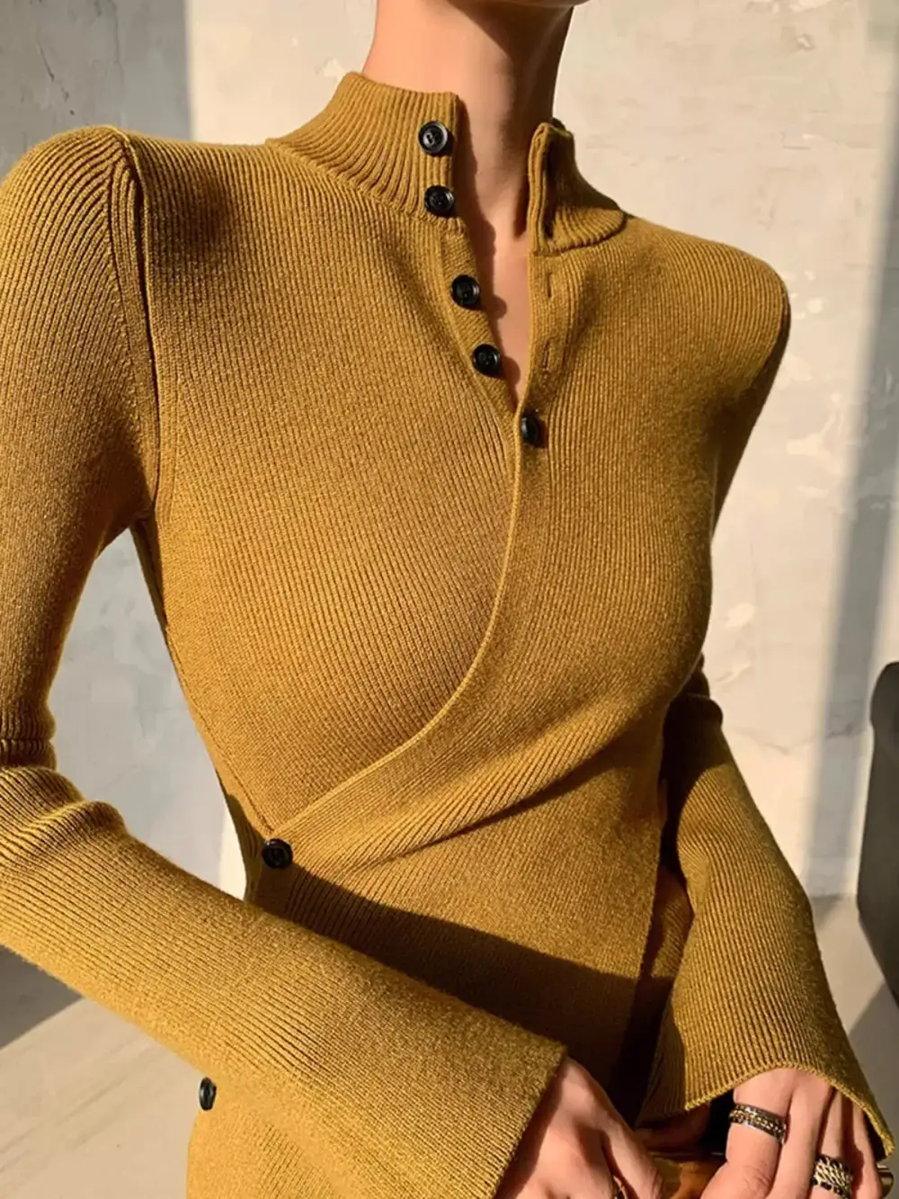 Asymmetric Button Front Sweater